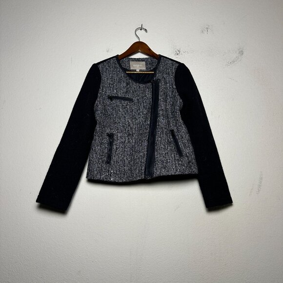 Banana Republic Sweater Women 8 Wool Blend Full Zip Sequined Metallic Black Grey - Picture 1 of 13